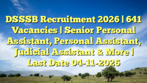DSSSB Recruitment 2026 | 641 Vacancies | Senior Personal Assistant, Personal Assistant, Judicial Assistant & More | Last Date 04-11-2026