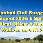Dhanbad Civil Surgeon Recruitment 2026: 6 Specialist Medical Officer & Dentist Posts, Walk-In on 4 November